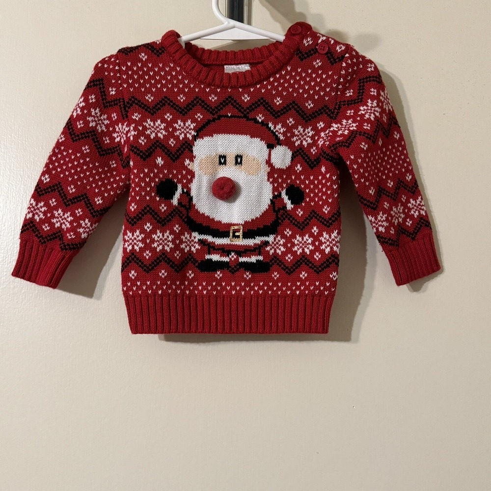 Holiday Time Fair Isle Knit Sweater Toddler Size 12 Months Santa Red Christmas